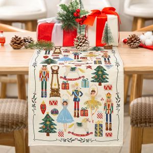VIKAMA Christmas Watercolor Nutcracker Linen Table Runners Dresser Scarf Decor Farmhouse Dining Table Runners