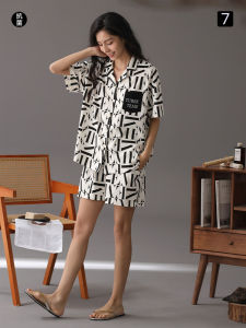 Victorias Summer Pure Cotton Sleepwear Short Sleeve Lightweight Printed Casual Wearable Home Clothes Set for Women