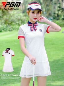PGM Fashionable Golf Womens Clothing Set Silver Mesh Dress Summer Skirt Golf Ball Game Sportswear Yoga Fitness Fan Gear