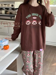 Multicolor Casual Long Sleeve round Neck T-Shirt Autumn Winter Base Layer Wearable Home Clothes Sleepwear for Women