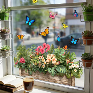 Phim Dán Cửa Sổ Hình Hoa Bướm Thẩm Mỹ Dán Tĩnh Điện Hai Mặt Chất Liệu PVC Trang Trí Nhà Cửa Nhà Bếp Vườn Không Cần Keo.