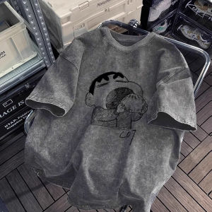 Washed Vintage Mens Short Sleeve T-Shirt American Retro Half Sleeve Body Shirt Pure Cotton Summer Loose Fit Printed Tee