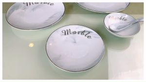 Dining Vaisselle - ชุดจานชามMarbre Doux Plate ขอบทองหรูหรา จานหินอ่อน เซ็ตจานสวยงาม อุปกรณ์บนโต๊ะอาหาร