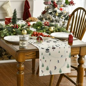 Winter Ski Theme Table Runner Washable Suitable for Home & Commercial Use