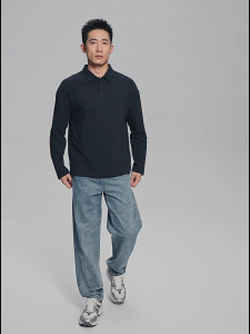 GIORDANO ผู้ชาย เสื้อโปโล ผ้าฝ้าย 100% ปักลายตัวอักษร เสื้อโปโล แขนยาว แฟชั่นเรียบง่าย ลำลอง เสื้อโปโล 13015655