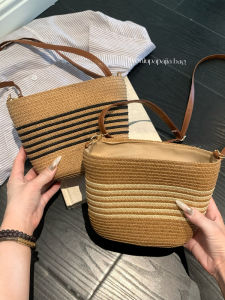 Trendy Small Straw Woven Bag Casual Crossbody Bucket Bag for Women Beach Vacation Leisure Matched Bucket Handbag