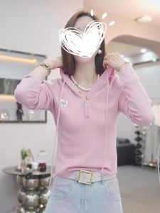 Fashionable Butterfly Embellished Knitted Hoodie Womens Slim Fit Spring New Style Versatile Long Sleeve Casual Top