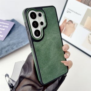 Luxury Canvas Denim Matte Phone Case for Samsung S26 Edge S25 Ultra S23 S24 Plus FE Hybrid PC Protection Shockproof Back Cover