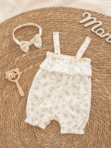 Princess Style Baby Girl Romper Summer Outfit Floral Print Short Sleeveless Suit Newborn Infant Clothes Trendy Cotton Material