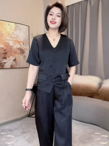 UYFY | Elegant Fashionable Premium V-neck Short Sleeve Suit Two-piece Set Commute Chic Ensemble Spring Summer New Arrival