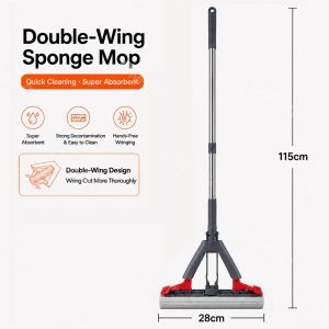 Goldstar Floor Mop Self-Squeezing PVA Mop with Groove Design for Efficient Cleaning Heavy Duty Floor Cleaning Tool for Bathroom and Kitchen