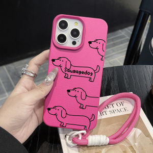 Cute Dachshund Hand Wrist Strap Case For iPhone 13 11 12 Pro Max Cases iPhone 15 17 14 16 XR XS 7 8 Plus With Lanyard TPU Fundas
