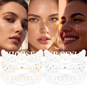 สติกเกอร์ดาวแวววาวกระแต่งหน้าสำหรับผู้หญิงสติกเกอร์รอยสักรูปลอกชั่วคราวศิลปะบนร่างกายแบบทำมือกระปลอมสีเงินทอง