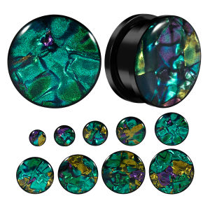 Pair Rainbow Flash Shell Ear Plug Tunnel Plated Black Surgical Steel Pulley Expansion Ear Gauge Strenghed Piercing Jewelry