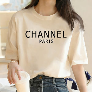 Luxury Brand Machine Washable Womens Casual Elegant Fashion CHANNEL Graphic T-shirt O-Neck Short Sleeve Top Womens Clothing