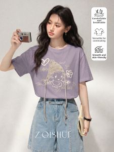 ZHANGQISHUI | Summer New Design Purple Crewneck Printed T-Shirt