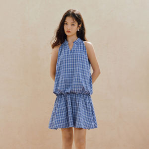 INMAN | Vintage Check Halter Sleeveless Slimming Dress 1pc