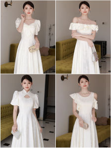 Champagne Chinese Style Maidsmaid Dress Elegant Long Sleeve Slim Fit Gown for Graduation Sister Group High End Sensation Casual Wear