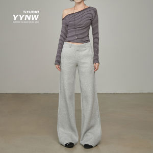 Grey Casual Pants High Waist Loose Fit Bell Bottoms Womens Fashion 2025 New Style Drapey Not Legging Floor-Length Trousers