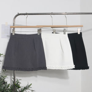 High Waist Pleated Hem Wooden Edge Ear Anti-Light Semi-Body Skirt Commuter Style A-Line Short Skirt Womens Flower Bud Skirt