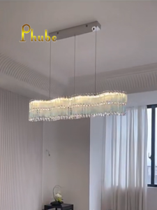Elegant Curved Blue Capiz Shell with Clear Crystal Island Chandelier Premium Home Interior Hanging Ceiling Lamp