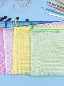PVC Zipper File Bag A4 Waterproof Transparent Zip Bag File Folder Document Bag Office Stationery School Supplies 网格拉链 A4 防水透明文件袋