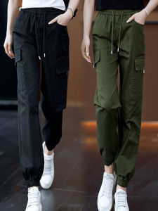 High Waist Straight Leg Workwear Pants Womens Spring Summer Casual Loose Slimming Trousers Fashionable Elastic Waist Cotton Blend