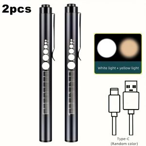 2pcs/Mini 2-in-1 LED Penlight torch USB Rechargeable Medical Pupil Eye First Aid Work Camping Emergency Lighting flashlight lamp