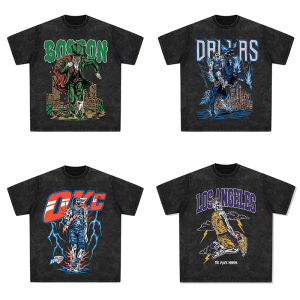 เสื้อยืดแขนสั้นผ้าฝ้ายแท้สไตล์ฮิปฮอปสีดำล้างแล้วสำหรับผู้ชายและผู้หญิง ทรงหลวม ทรงฮาราจูกุ แฟชั่นฤดูร้อน