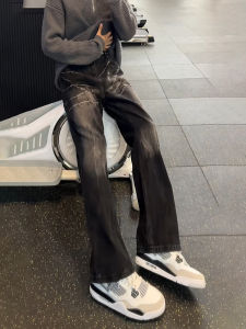 กางเกงยีนส์ทรงตรงขาบานสำหรับผู้ชาย ทรงสลิมฟิต ดีไซน์ลายพิมพ์ลายรัชกาล ทรงหลวม สไตล์ฮิปฮอป ฤดูใบไม้ผลิและฤดูใบไม้ร่วง