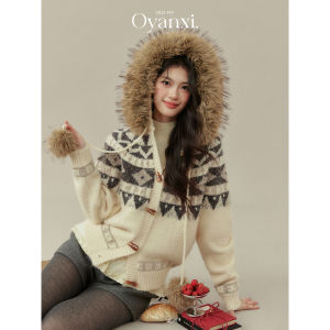 OUYANGXI | Áo Sweater Hoodie Cổ Lông Oversized Cho Phụ Nữ Mùa Thu Đông