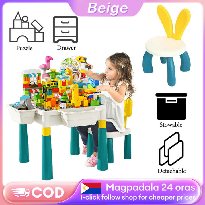 Building Blocks Table Chair Set Multi-Functional Kids Study & Play ...