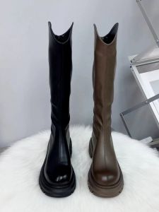 Knee-high Riding Boots Womens Autumn Winter New Style Thick Bottom British Style Long Boots Youth Fashion Booties PU Material