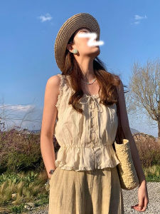 Áo Vest Không Tay Ngắn Kiểu Pháp Ren Viền Cho Nữ Mùa Hè Mới Ngọt Ngào Thắt Eo Thon Gọn Đa Năng Không Tay Áo Ngắn