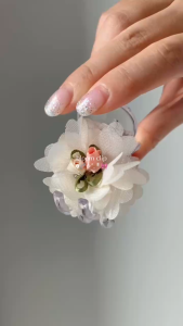 Kẹp càng cua mini hoa voan đính nụ hồng Modleaf Rosette Clip Hàn Quốc