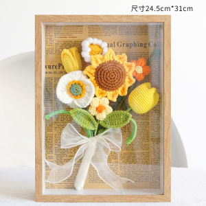 Handmade Sunflower Bouquet Photo Frame Wool Yarn Knitted Rose Camellia Gesang Dont Forget Me Teachers Day Gift Home Decor