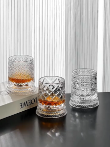 280ml Rotate Whiskey Glasses with Glass Base Crystal Rum Glass Cup for Cocktail Party Creative Beer Wine Beverage Drinking Cup