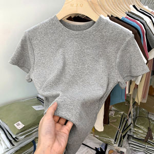 Single/Two Pieces Summer Clothes Modal Short-Sleeved T-Shirt Womens Thread Fitted Slim Looking Bottoming Shirt All-Matching round Neck T-shirt Ins