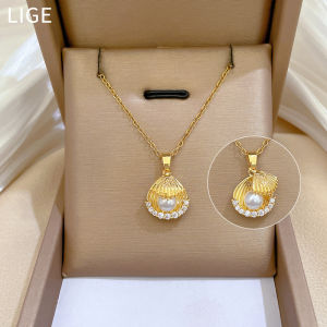 gold jewellery 916 for women double layered pearl zircon necklace