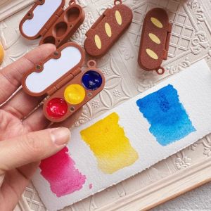 Mini Bread Stick Shape Watercolor Box with Palette 0.5ML 3-color Cute 3D Printing Paint Box Portable Painting Supplies