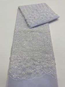 French Beaded Sequins Lace Fabric 2026 High Quality 5 Yard Mesh Tulle African Lace Fabric Nigerian Wedding Dress for Women