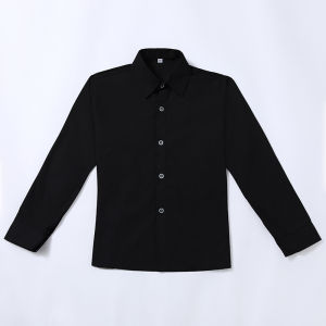 Stylish Little Boys Black Long Sleeve Shirt White Dress Shirt Childrens Spring Autumn Seasonal Performance Outfit Male Kids