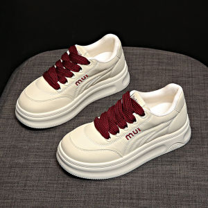 Womens Thick Bottom Sneakers Fashionable Retro Soft Sole Casual Leather Shoes Spring 2025 Korean Style Cross Buckle