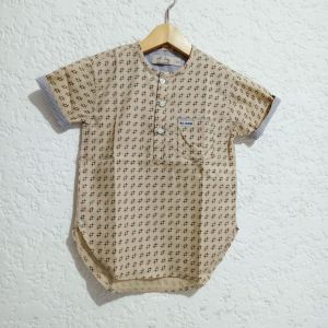 athailah store kurta anak laki-laki lengan pendek warna coklat printing