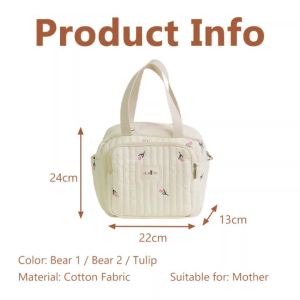 HamshMoc Portable Mum Bag Handheld Shoulder Bag Cotton Fabric Large Opening Easy Access For Baby Care