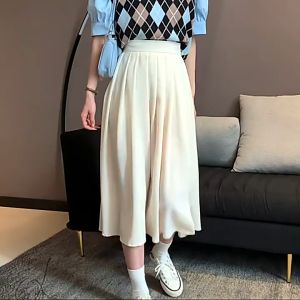 Size 21-29 High Waist Pleated Skirt for Women Korean Style Casual A-line Mid-length Dress