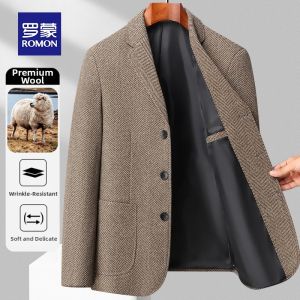 ROMON | Autumn Winter Mens Wool Blazer Slim Fit Business Leisure Suit