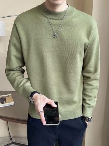 Cool Handsome Mens Knitted Long Sleeve Mid-Neck Solid Color Tight Fit Base Shirt Autumn Winter Casual Fashion Youth Pop Style