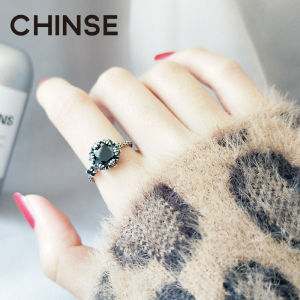 CHINSE | Silver Gemstone Agate Ring Cross Vintage