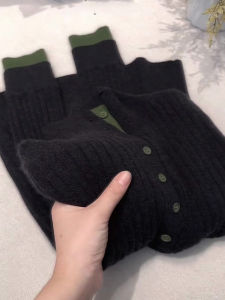 UYFY | Elegant Grey Green Spliced Knit Sweater Womens Fashionable Versatile Top Commute Style Long Sleeve Regular Length Cardigan